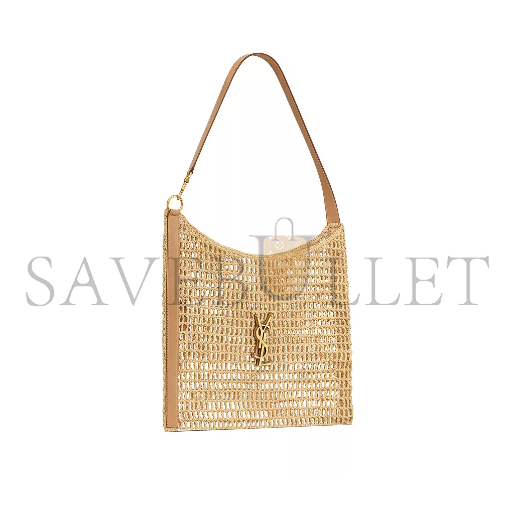 YSL OXALIS RAFFIA CROCHET AND VEGETABLE-TANNED LEATHER HANDBAG 773984GAAEB9718 (46*38*3cm)